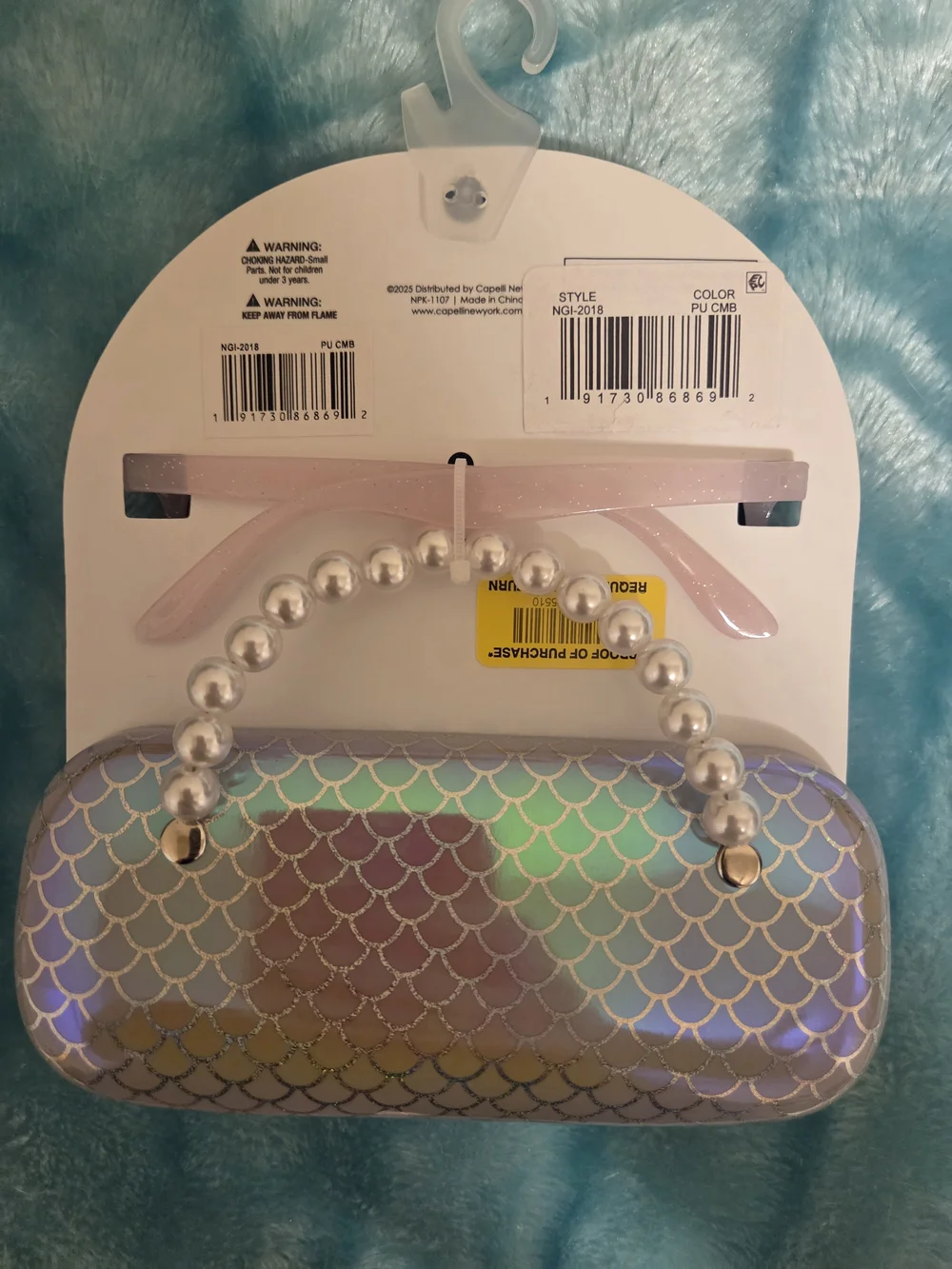 Pink Glitter Sunglasses & Iridescent Mermaid Scale Clutch with Pearl Handle